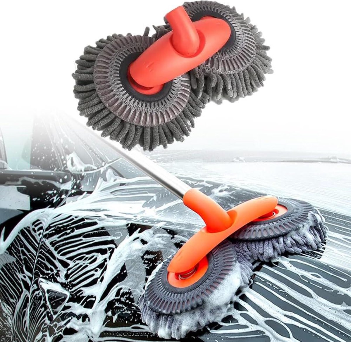 Extra lange telescopische autowasborstel van aluminium met chenille microvezel - krasvrije reinigingsbenodigdheden voor auto's - inclusief stofdoek, spons en kit voor natte en droge auto's en RV Telescopische wasborstel