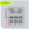Aansluitschema voor het schakelpaneel, met de verbindingen tussen accu en apparaten.