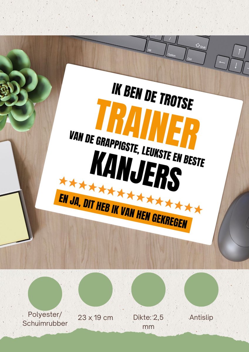 Akyol - trotse trainer Muismat - Trainer - een trainer - sport - verjaardagscadeau - cadeau voor trainer - 23 bij 19 cm