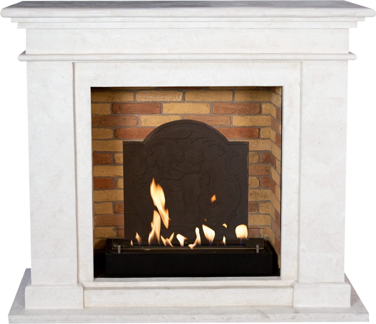 Xaralyn Bio-ethanol haard - Kos BME-SWP - wit gepolijst natuursteen - 3 KW verwarming - haardombouw inclusief inbouwhaard - schouw