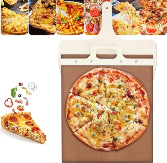 Foto: Schuifbare 53 x 30 cm pizzaschep anti aanbaklaag houten handvat perfecte overdracht keukengerei pizzaschep