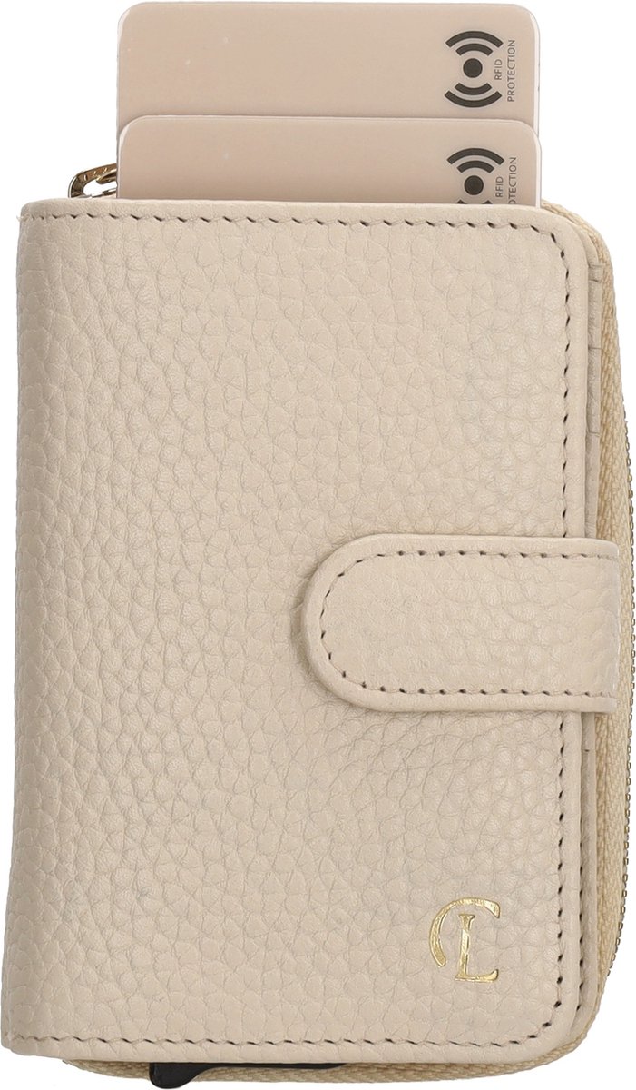 Charm London Washington Creditcard etui - Pasjeshouder - Creditcardhouder - RFID - Bescherming - Muntgeld - Briefgeld - Leren Dames Tas - Crème