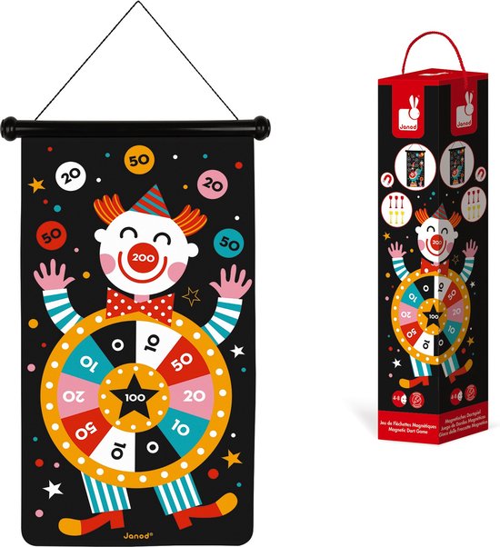 Janod Spel - Dartspel Circus - Een Dubbelzijdig Magnetisch Dartbord Voor Twee Keer Zoveel Plezier! - Daag Je Naasten Uit Voor Een Wedstrijd Met De 6 Bijgeleverde Gekleurde Darts - Geschikt Vanaf 4 Jaar van Janod — afbeelding 4