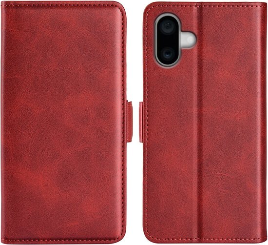 Mobiq - Étui portefeuille en cuir PU avec fermeture iPhone 16 - rouge