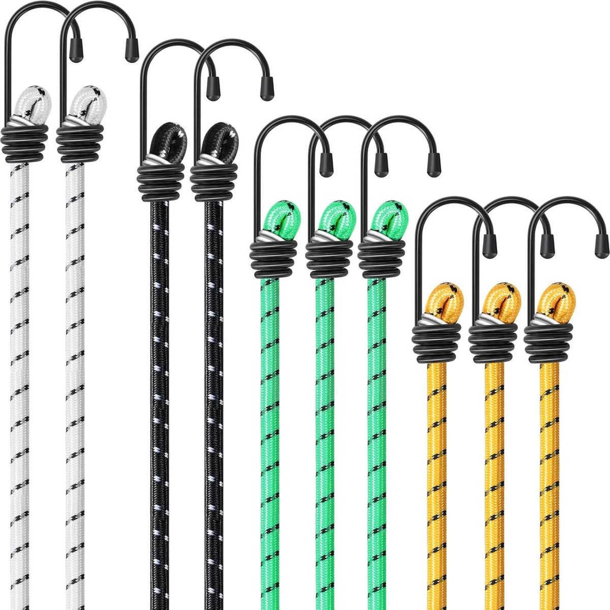 Elastische Koorden met Haken Set van 10 Stuks in 4 Kleuren 40CM-100CM Meubelbescherming Trolley Kampeertent Motorfiets E10 boodschappenkrat met wielen