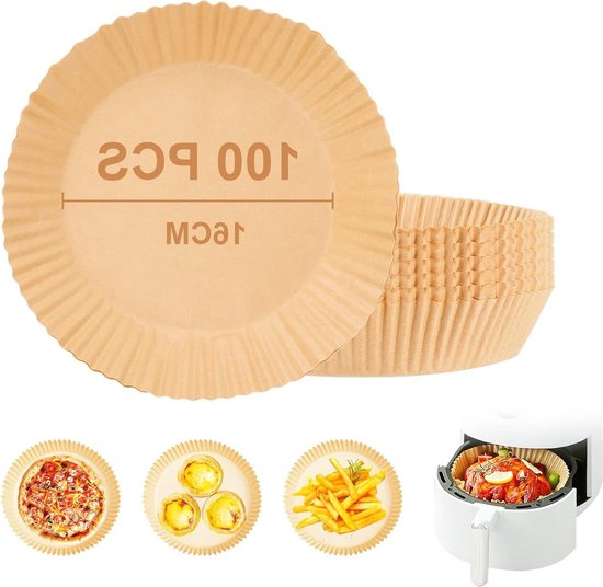 FRITZTOWN Air Fryer Paper Bakpapier met antiaanbaklaag voor heteluchtfriteuses, magnetron en oven, hittebestendig en vetdicht, 200 vellen, 20 cm rond