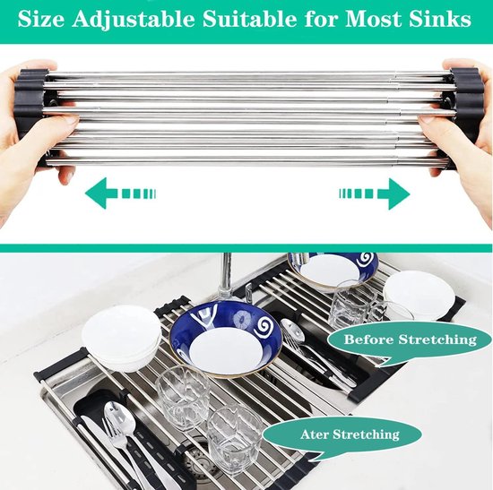 True & Tidy Multifunctioneel Boven De Gootsteen Oprolbaar Droogrek DR 881 Grijs~p139096288