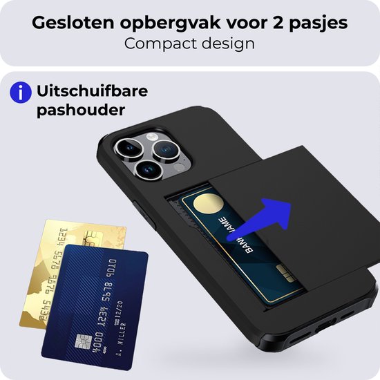 Hoesje Geschikt voor iPhone 16 Pro Max Hoesje Met Pasjeshouder Hard Case Met Kaarthouder - Hoes Geschikt voor iPhone 16 Pro Max Hoesje Pashouder Case - Zwart
