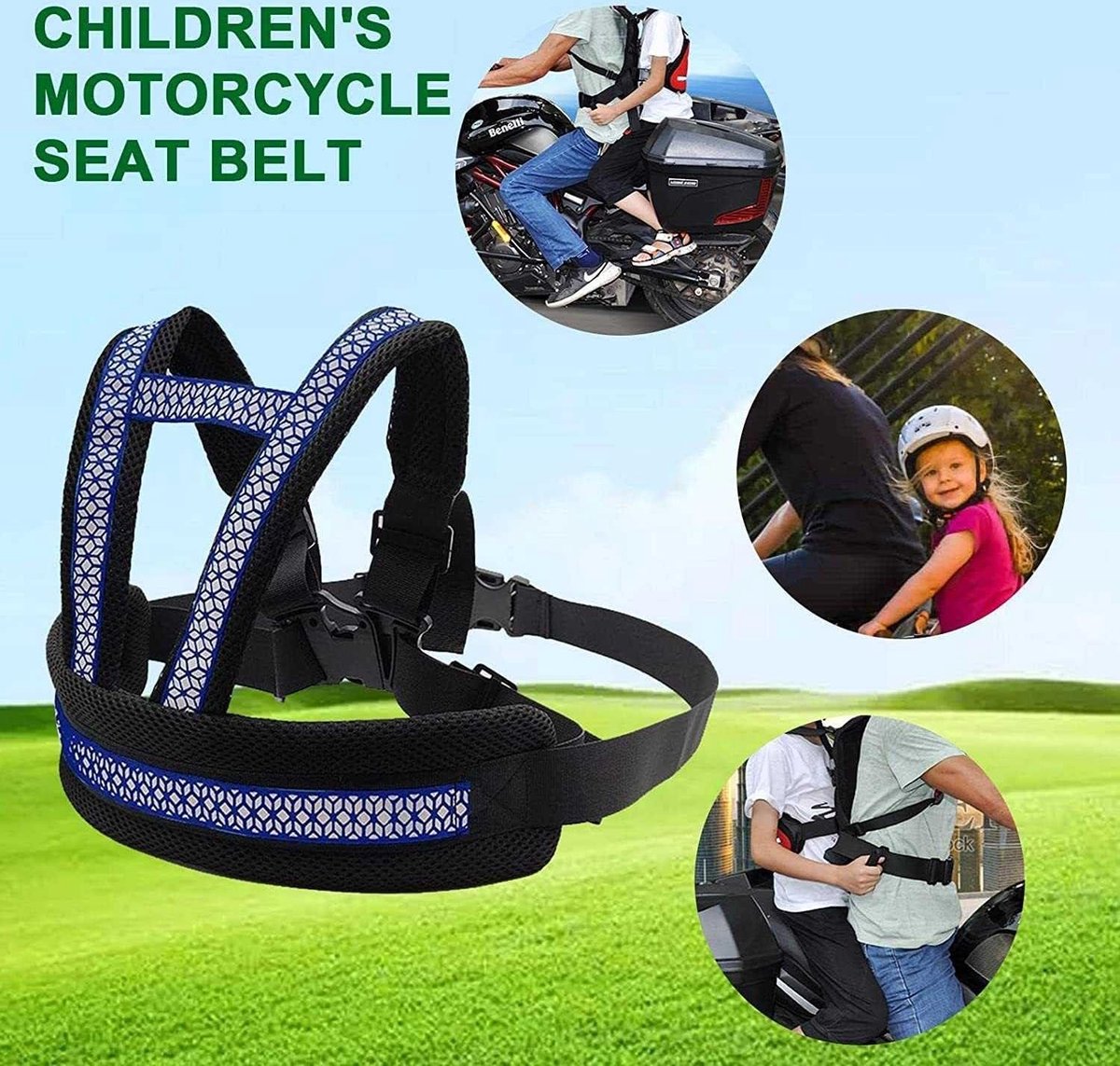 Harnais Sécurité Moto Enfant Réglable - Bandes Réfléchissantes - Pour Vélo, Moto, Véhicule Électrique - 9 Mois-12 Ans