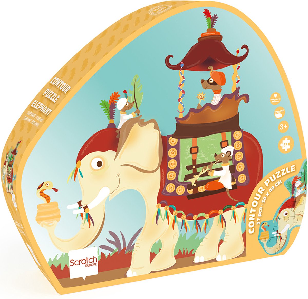 SCRATCH Contour Puzzel - Olifant - 50X48.5X0.25Cm - 37 Stukjes - 3 Jaar