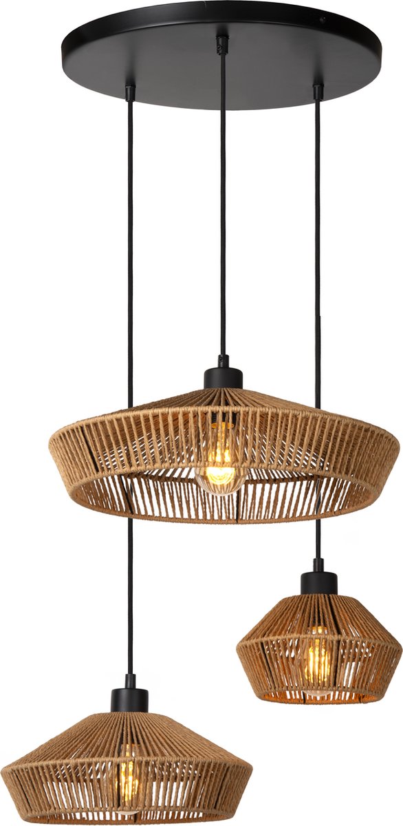 Lucide YUNKAI - Hanglamp - Ø 60 cm - 3xE27 - Licht hout