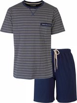MEQ Pyjama short pour homme - Design rayé - Col rond - Blauw- Taille 3XL