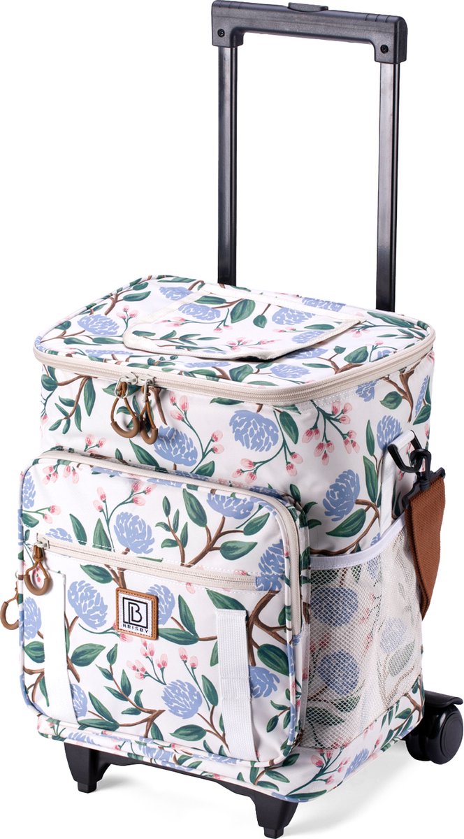 Koeltas Trolley met Telescopische trekstang en Wielen - White Flower - 32 liter