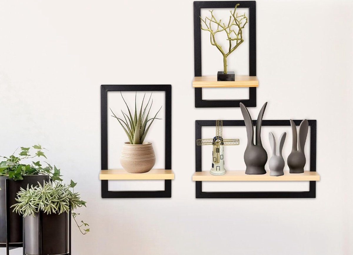100cm zwevende plank met led warm licht, zwarte wandmontage display plank dubbelzijdig licht, woonkamer moderne eenvoudige sofa achtergrond wandlamp/show planken (Color : Black, Size : Square 18W