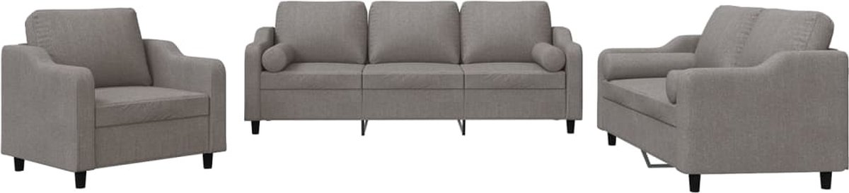 vidaXL - 3-delige - Loungeset - met - kussens - stof - taupe