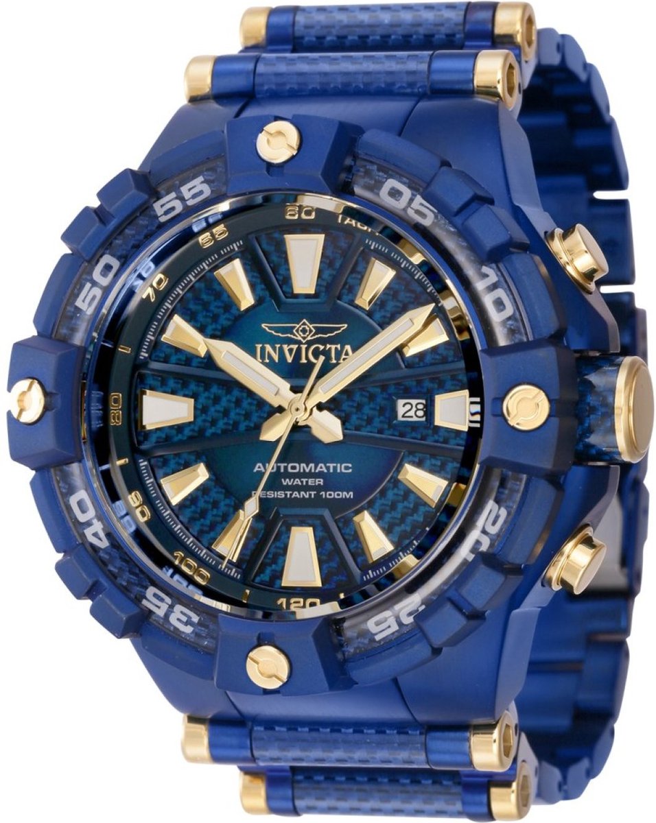Invicta Bolt 38140 Heren Horloge - Waterdicht - Analoog - Automatisch Uurwerk - Roestvrij Staal met blauwe Wijzerplaat - 54mm