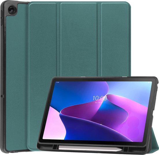 Foto: Case2go tablet hoes geschikt voor lenovo tab m10 plus 3rd gen tri fold book case pencil houder met auto sleep wake functie groen