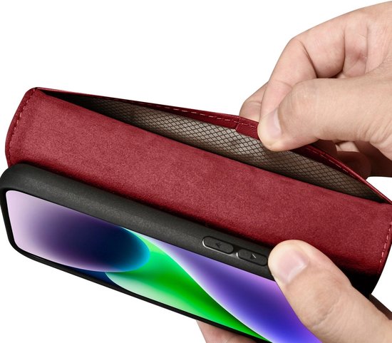 ICARER IPhone 14 Plus Portemonneehoes – Handgemaakt Leer, RFID-blokkering, Kaarthouders, Standfunctie, Zacht TPU