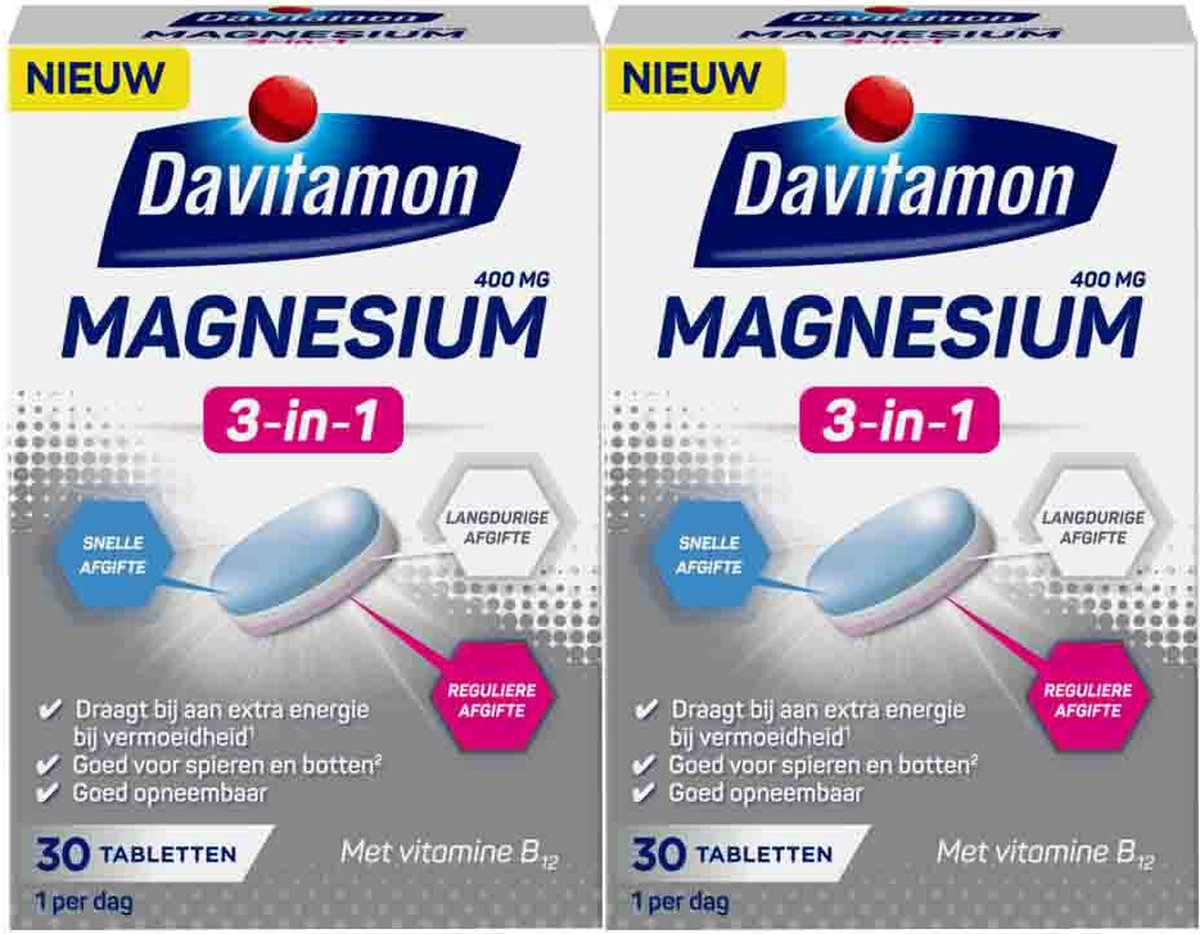Goedkoopste 2x Davitamon Magnesium 3 in 1 30 tabletten