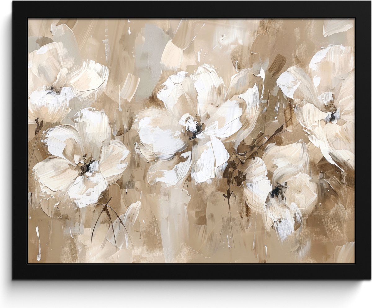 FrameYourWall Poster in lijst - Fotolijst 40x30 cm - Posters - Bloemen - Beige - Abstract - Modern - Posterlijst zwart - Decoratie - Wanddecoratie woonkamer - Muurdecoratie slaapkamer