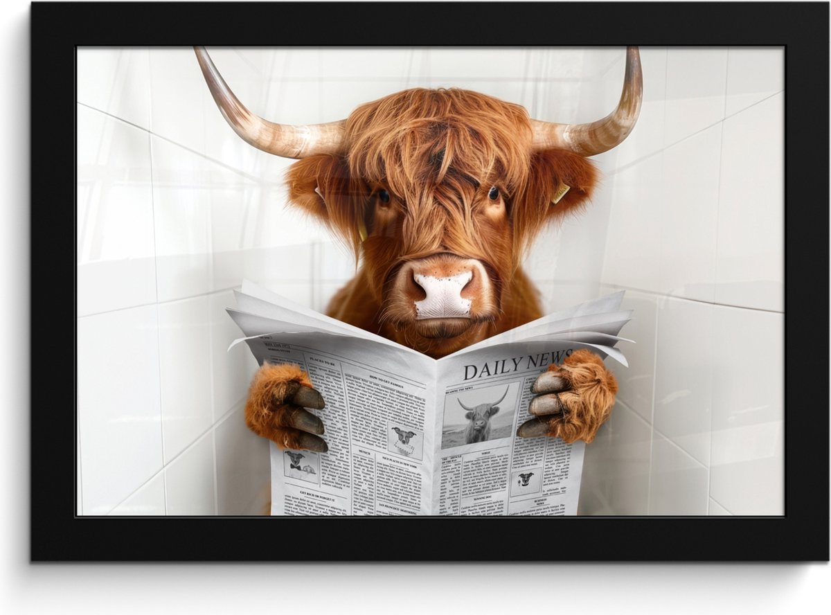 Poster in lijst - Fotolijst 30x20 cm - Posters - Schotse Hooglander - Dier - Krant - Toile