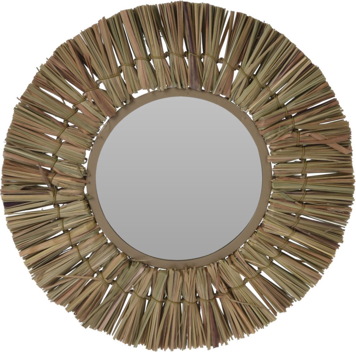 Home & Styling Wandspiegel Raffia - frame kleur naturel - Dia 30 cm - met brede lijst - gang/badkamer/slaapkamer spiegels