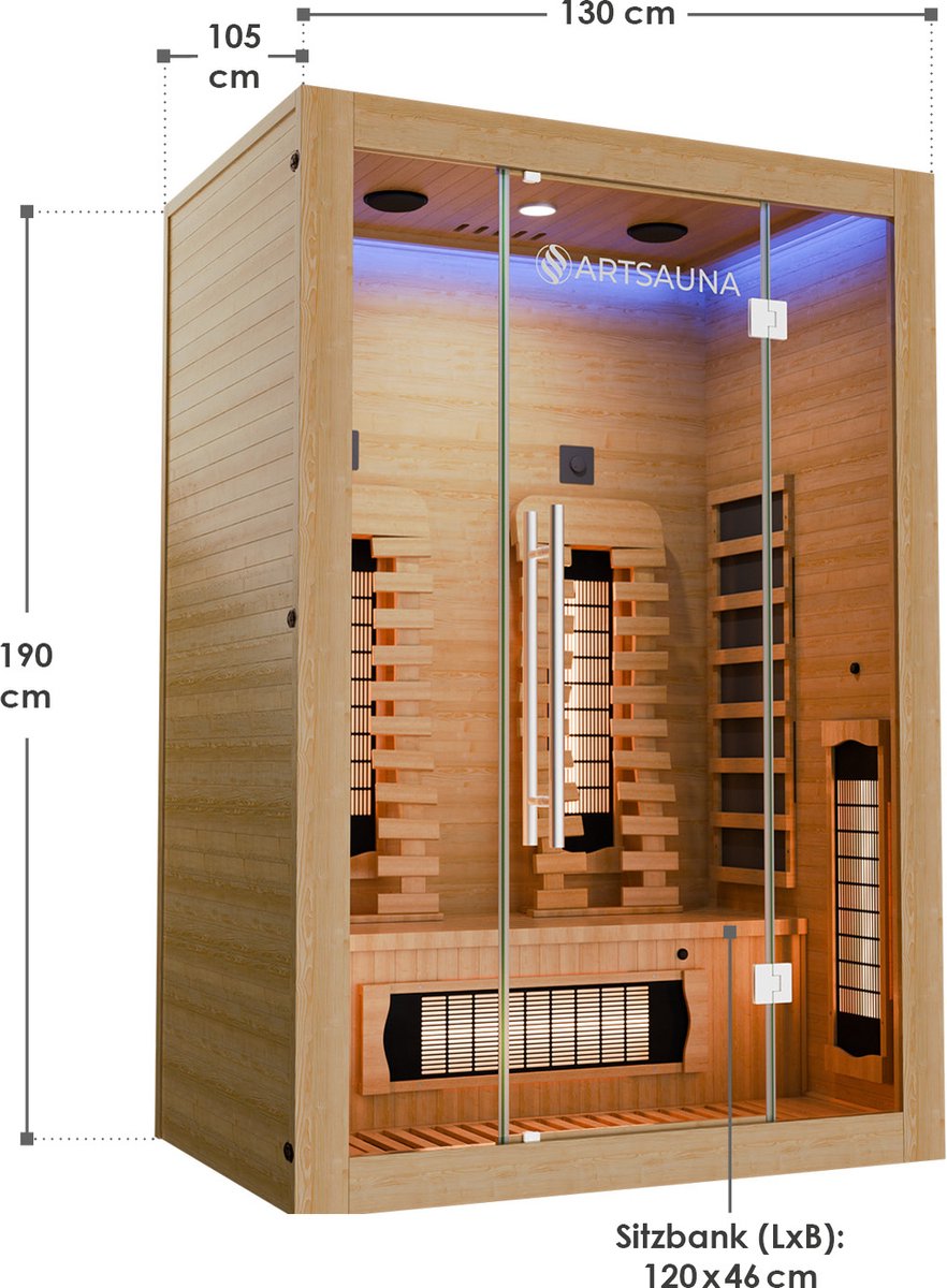 Infraroodcabine / Sauna Kiruna 130 Premium - 190 x 130 x 105 cm - Incl. LED & Bluetooth Radio thumbnail 6