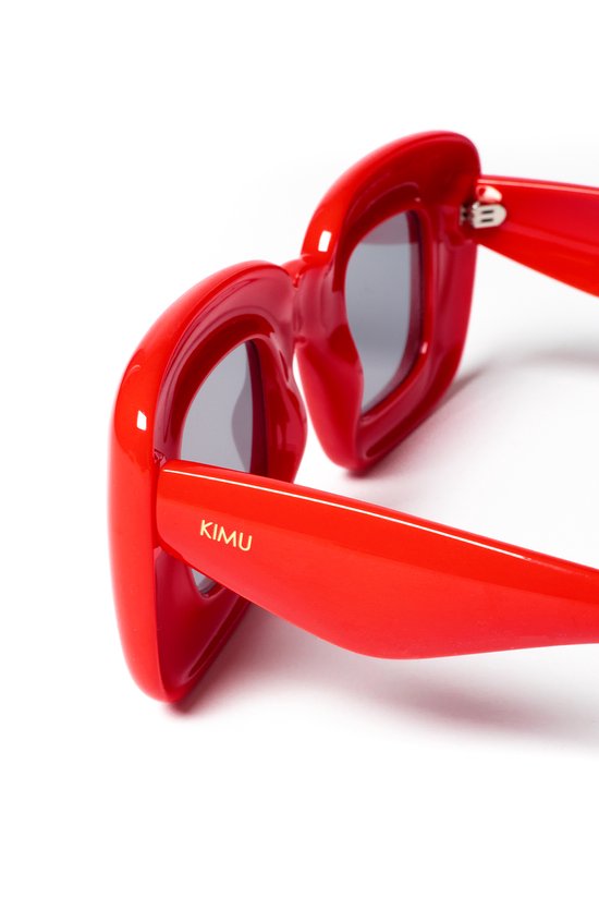 KIMU Retro Zonnebril Oversized - Dik Rood Montuur - Zwarte Glazen - Dikke Rand Vintage Groot XL XXL Breed Bold Volume Big Large Thick Festival van KIMU — afbeelding 3