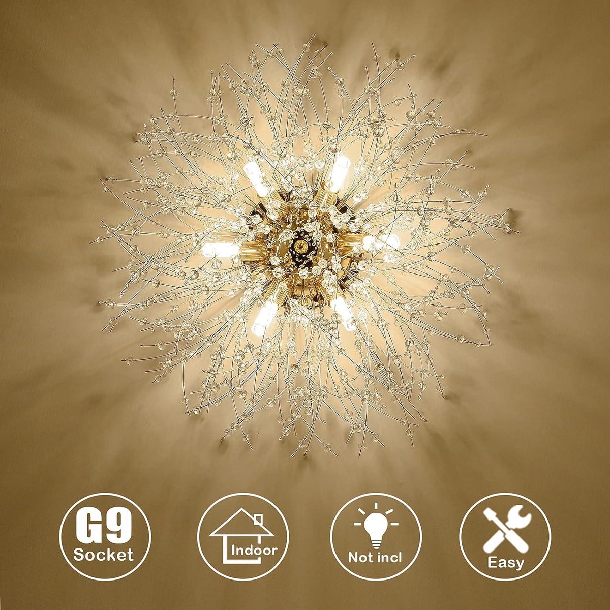 Depuley Moderne kroonluchter met kristal, 80 cm, goud, grote ovale kristallen hanglamp met heldere kristallen hanger, 8 x E14-lampen voor woonkamer, eetkamer, slaapkamer, restaurant
