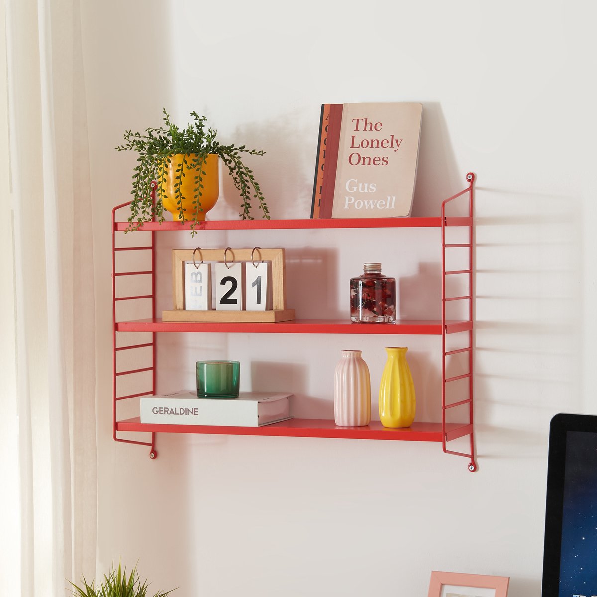 en.casa Wandplank Strängnäs set van 3 verstelbaar 50x60x15 cm rood [en.casa]