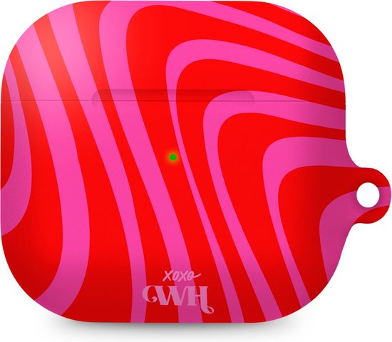 xoxo Wildhearts hoesje geschikt voor AirPods 4 - Berry Much - Ook als telefoonhoesje verkrijgbaar - schokbestendige case - koptelefoonhoesje - Matte afwerking - Beschermhoes met golvende print - golven - Rood - Roze