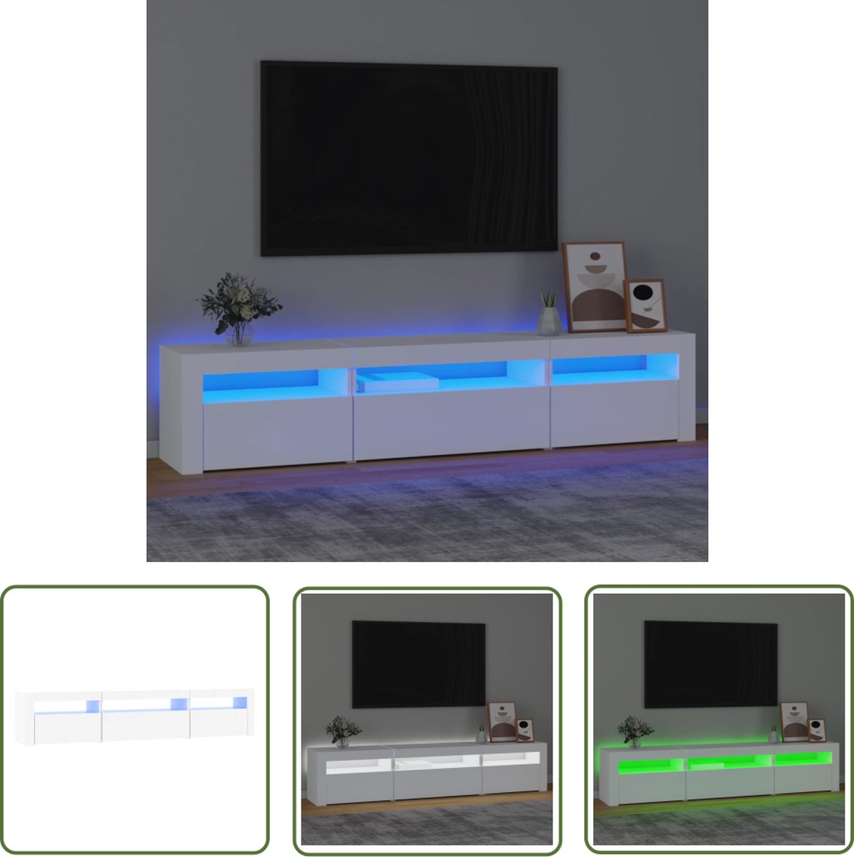 vidaXL Houten Tv-meubel - Tv-meubel - Tv-meubel met LED-verlichting 195x35x40 cm wit - Led Tv-meubel - Rgb Led Tv-meubel - Wit Tv-meubel