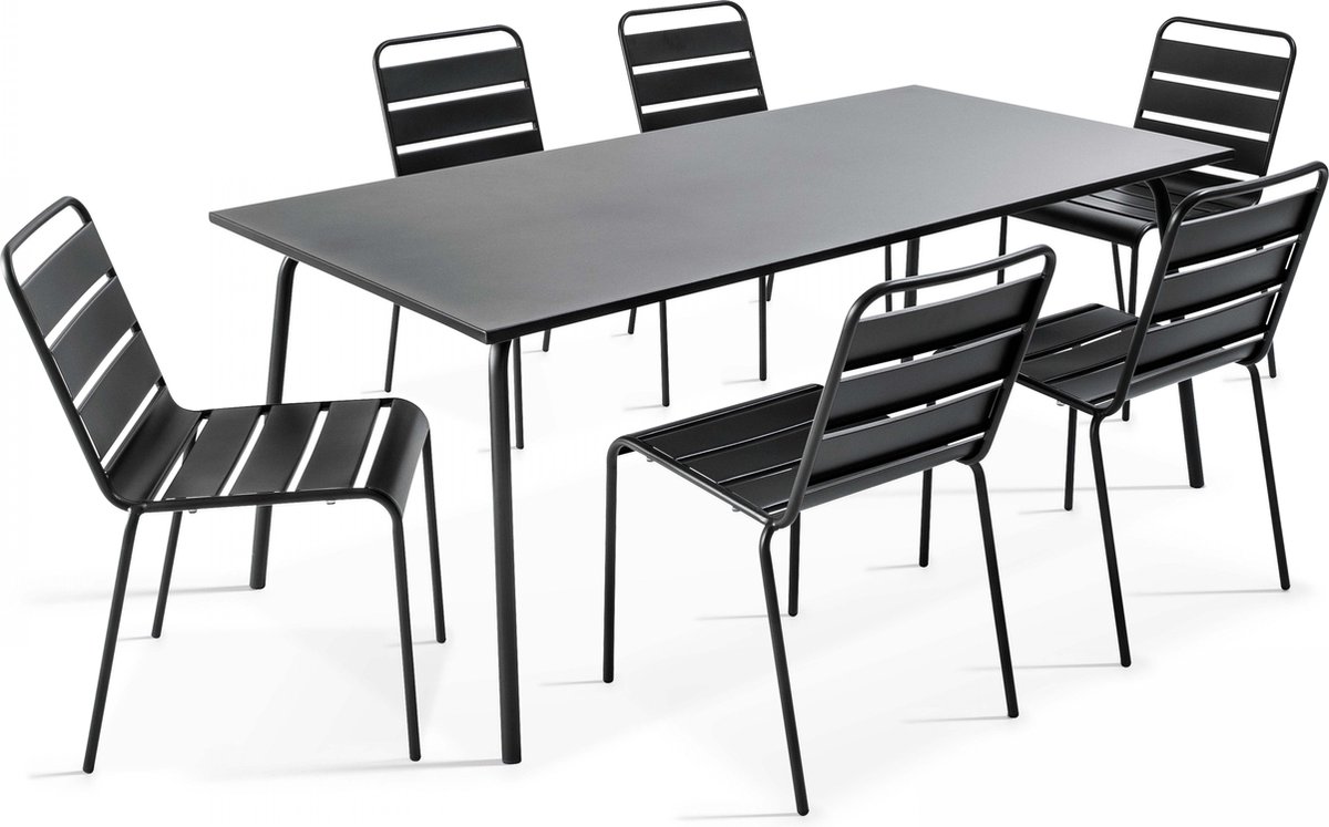Oviala - Tuinset met tafel en 6 stoelen van antraciet metaal - Palavas