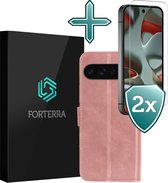 Étui pour Google Pixel 9 Pro XL Book Case en simili cuir avec 2 films de protection d'écran - Étui pour Google Pixel 9 Pro XL Bookcase Case avec porte-cartes - Or rose