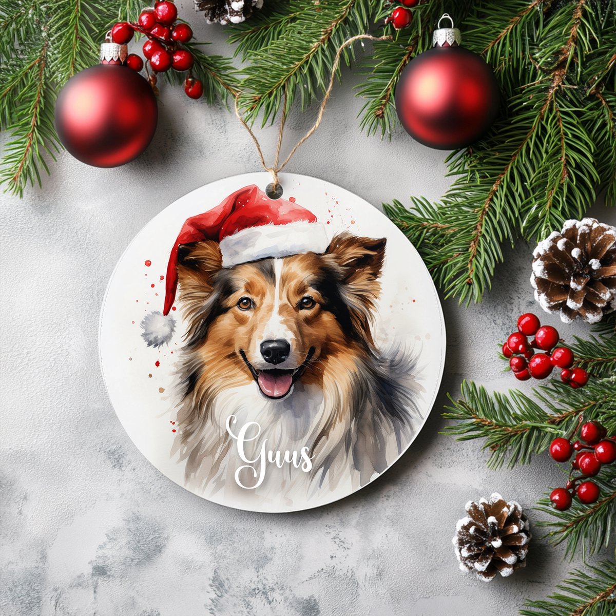 Kerstboom hanger Shelty met naam