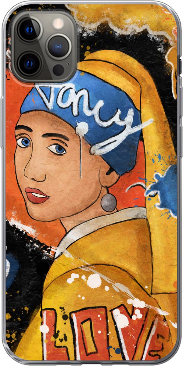 Telefoonhoesje Geschikt voor iPhone 13 Pro Max hoesje - Meisje met de parel - Graffiti - Kunst - Siliconen Telefoonhoesje Telefoonhoesje