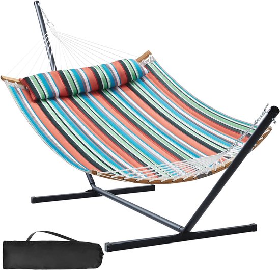 Hangmat Met Spreidstok En Standaard - 2 Persoons - Aluminium Frame Tot 200kg   Weerbestendig   Prime