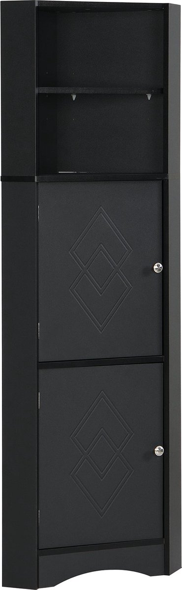 Merax Badkamerkast – Zwarte Hoekkast met Twee Opbergvakken en Verstelbare Plank (36.5 x 10 x 155 cm)