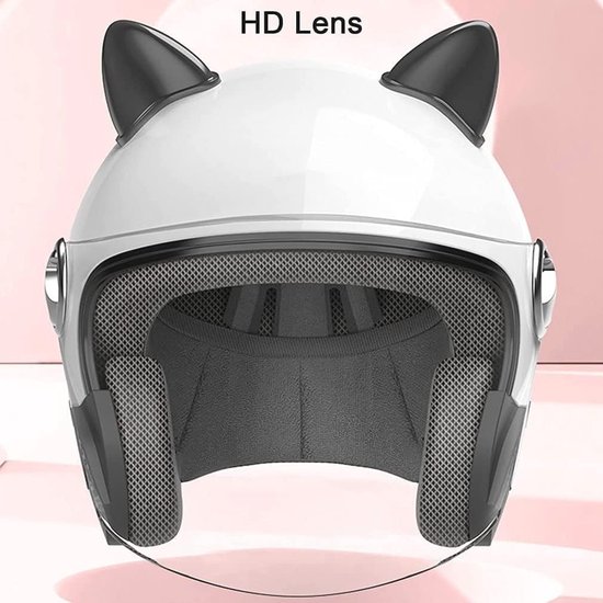 Motorfiets Integraalhelm Roze-Wit Kat Oor Helm Met Afneembare Kat Oren Motorhelmen DOT/ECE Valhelm Voor Vrouwen Stad Woon-Werkverkeer E,XL 61~62cm
