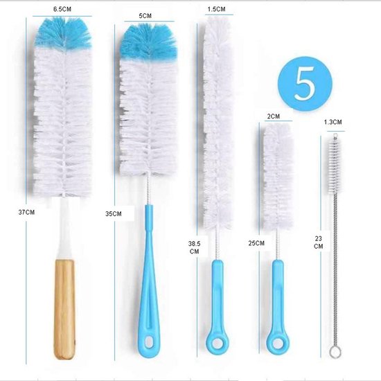 5 stuks- Fles Schoonmaakborstel Set-Multifunctionele Borstels-Lange Fles Borstel-Waterfles Reinigers-Flessenrager-Kras- en BPA vrij - Flesvoedingsaccessoires - schoonmaakborstel - Flessenborstel van Mcony — afbeelding 5