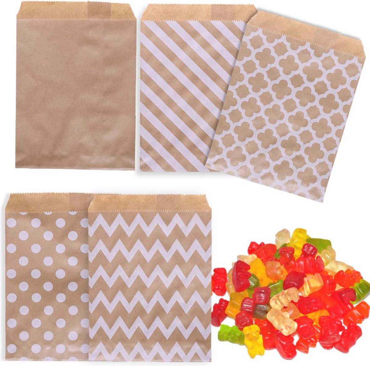Bruine Kraftpapieren Zakjes 100 Stuks - Cadeauzakjes voor Feestjes, Kerst en Verjaardagen - 13x18cm