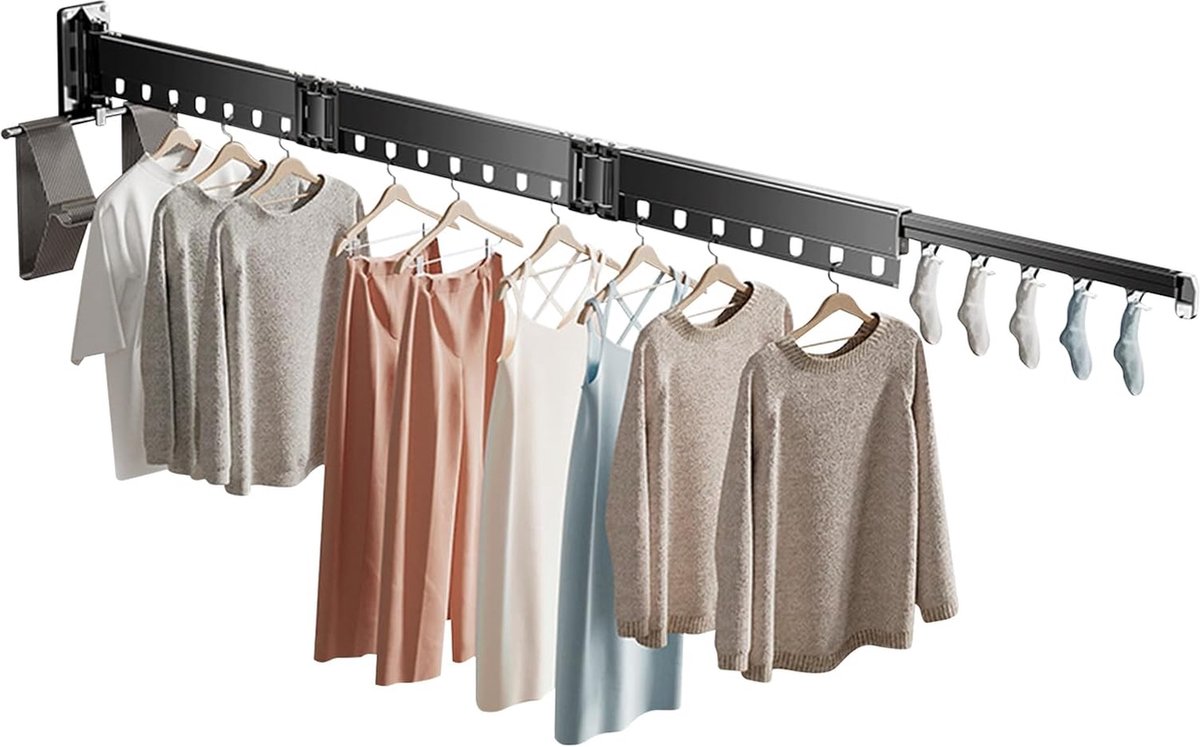 Goedkoopste Goodivery ® Handige Opvouwbare en Draaibare Kledingdroger voor Muurmontage met Aluminium Constructie