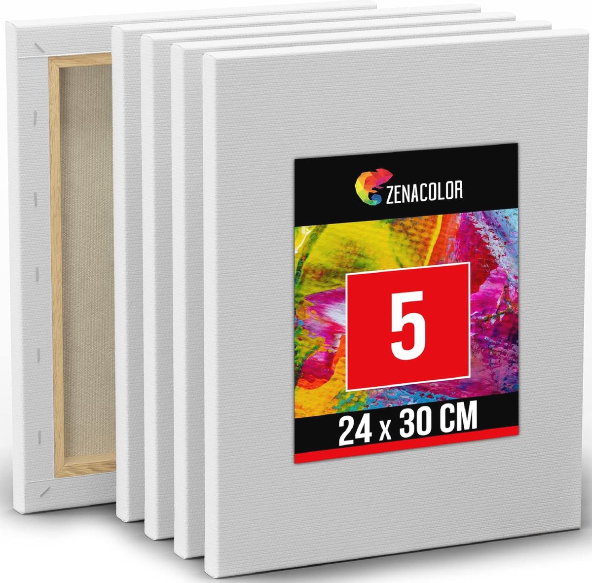 Set van 5 Canvas Doeken 24x30cm - Perfect voor Acryl-, Olie- en Aquarelverf - Zuurvrij Katoenen Kunstcanvas met Houten Frame