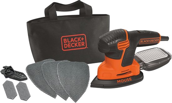 Black Decker Driehoekschuurmachine Mouse KA2000 – krachtige schuurmachine met stofopvangbak incl. microfilter – voor het afschuren zelfs op moeilijk bereikbare plaatsen – 1 x slijper 120 W