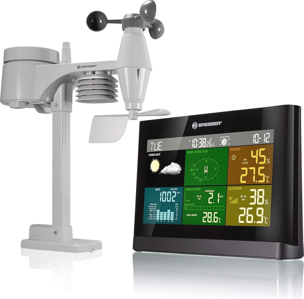 Draadloos Weerstation met 5-in-1 Buitensensor voor Temperatuur, Luchtvochtigheid, Luchtdruk, Wind en Regenmeter