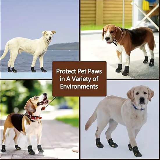 COYUN 4 stuks hondenschoenen, hondenschoenen met reflecterende riemen, pootbescherming voor honden, hondensokken met verstelbare antislip sokken, zwart