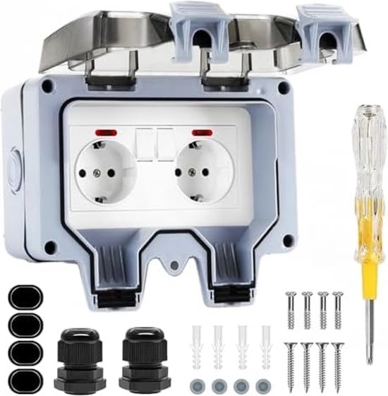 Dupeakya Waterdicht stopcontact voor buiten, IP66, dubbel stopcontact