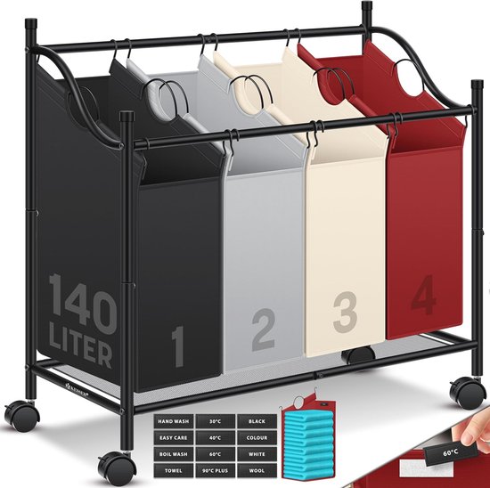 Wasmand met houten tafelblad, wassorteerder met 3 uitschuifbare zakken (600D Oxford-stof Wasmand met houten tafelblad, wassorteerder met 3 uitschuifbare zakken (600D Oxford-stof