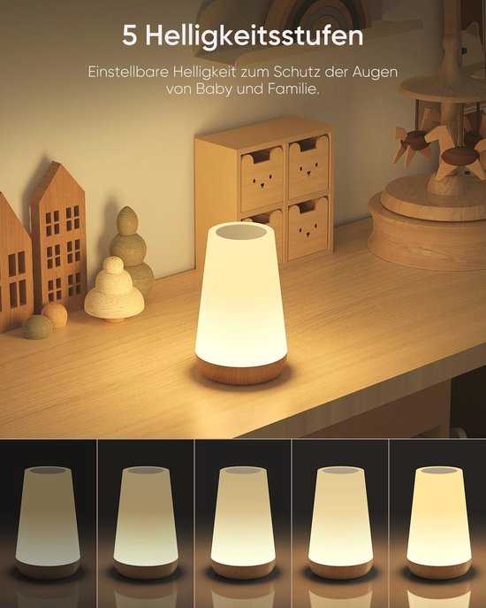 Dimbare Nachtlampjes set van 2 - LED Tafellamp met USB Oplaadbare Batterij en Afstandsbediening - 13 Kleuren en 3 Lichtmodi voor Kinderen — afbeelding 2