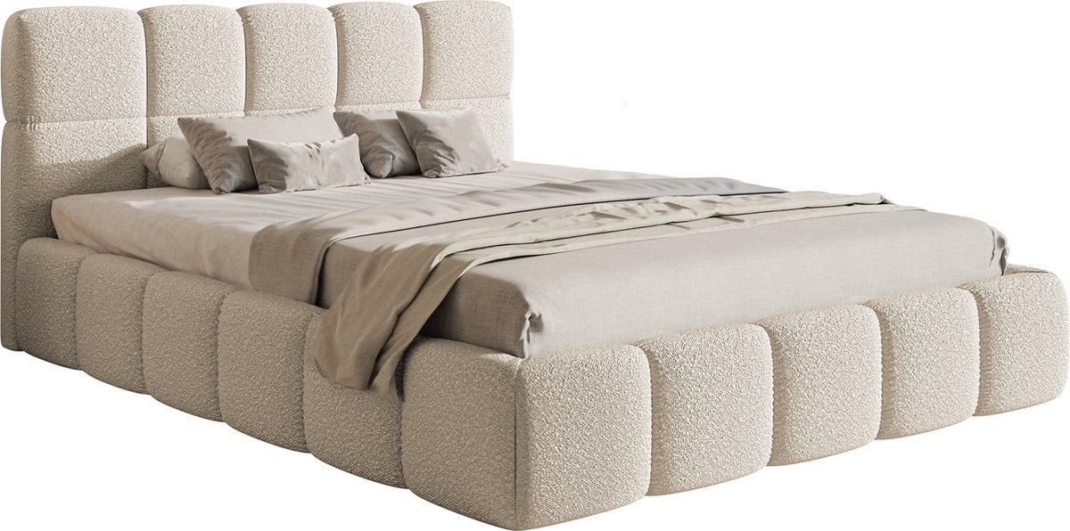 Selsey Cloudy- Gestoffeerd bed met opbergruimte - 160x200 cm - lichtbeige
